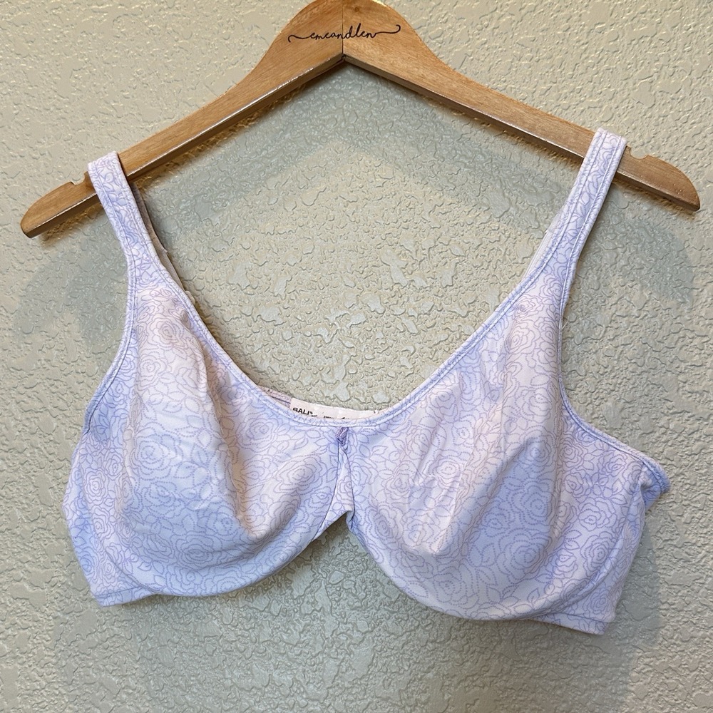 Bali Underwire Tshirt Bra White With Purple Floral Print 40D